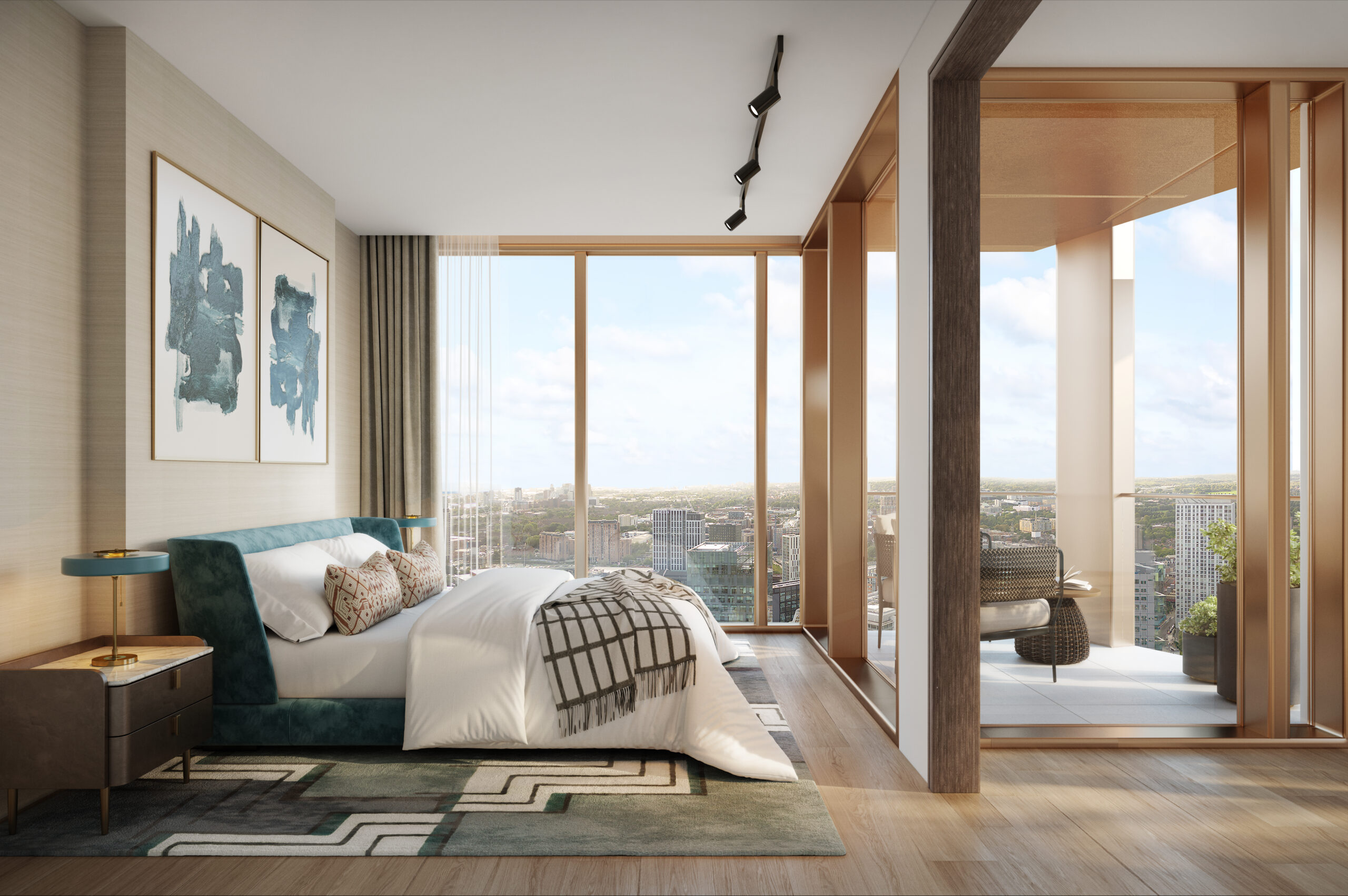 A beautifully designed bedroom in a high-rise apartment, reflecting the quality of assets in a portfolio curated by the Maison Rêve Luxury Real Estate Advisory.